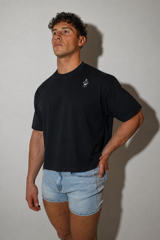 Oversized Relaxed Crop Top - Midnight Black