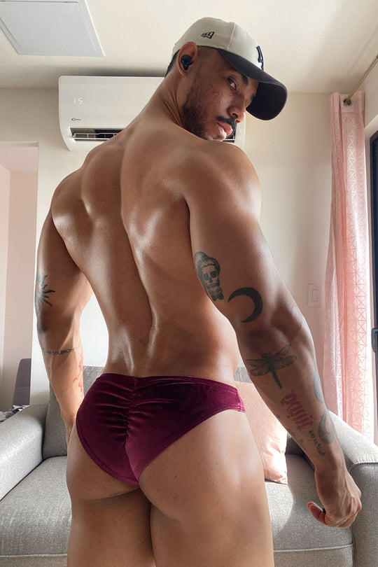 Velvety Scrunch-Butt Bikini Briefs - Maroon