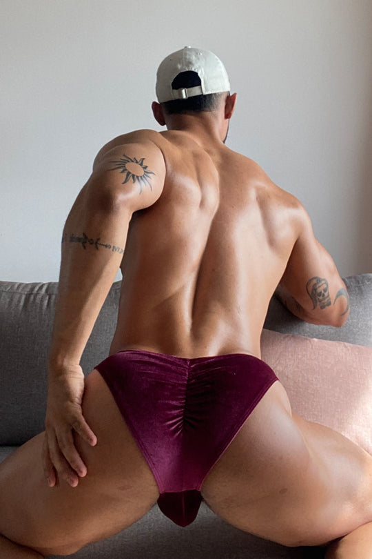Velvety Scrunch-Butt Bikini Briefs - Maroon