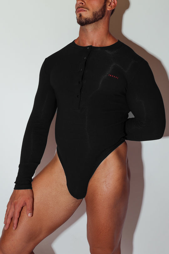 Infinity Long Sleeve Button Up Bodysuit - Midnight Black