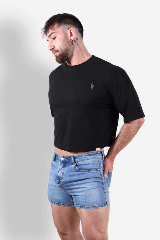 Oversized Relaxed Crop Top - Midnight Black
