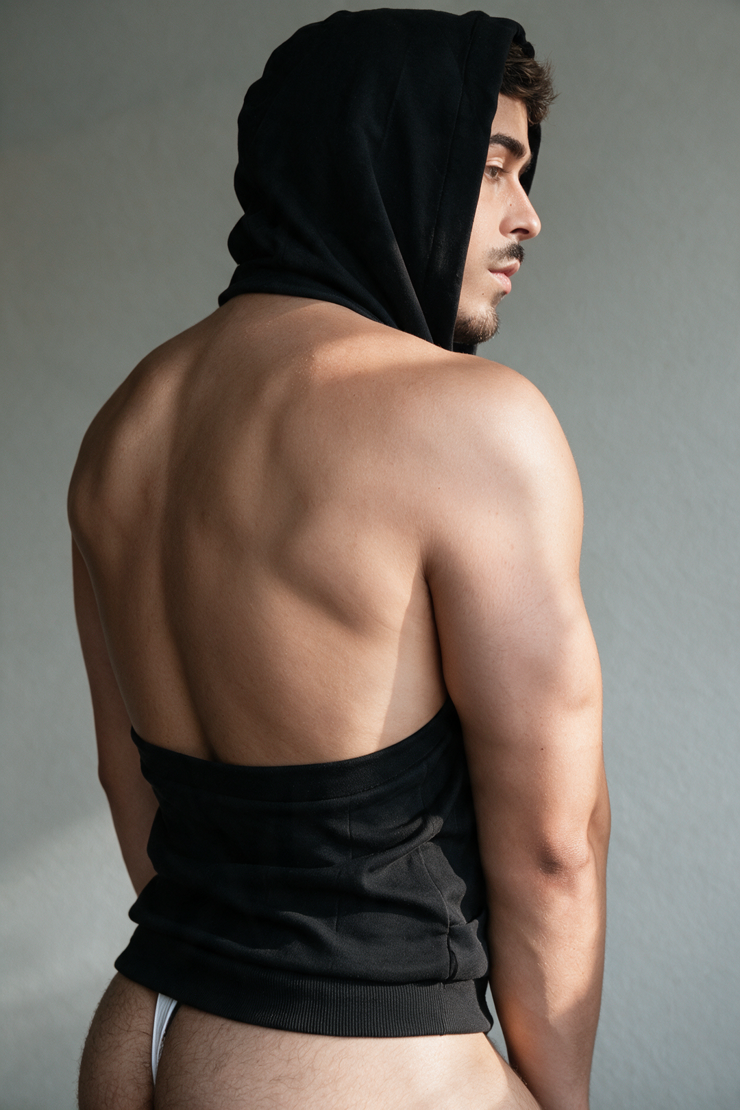 Open Back Sleeveless Hoodie - Midnight Black