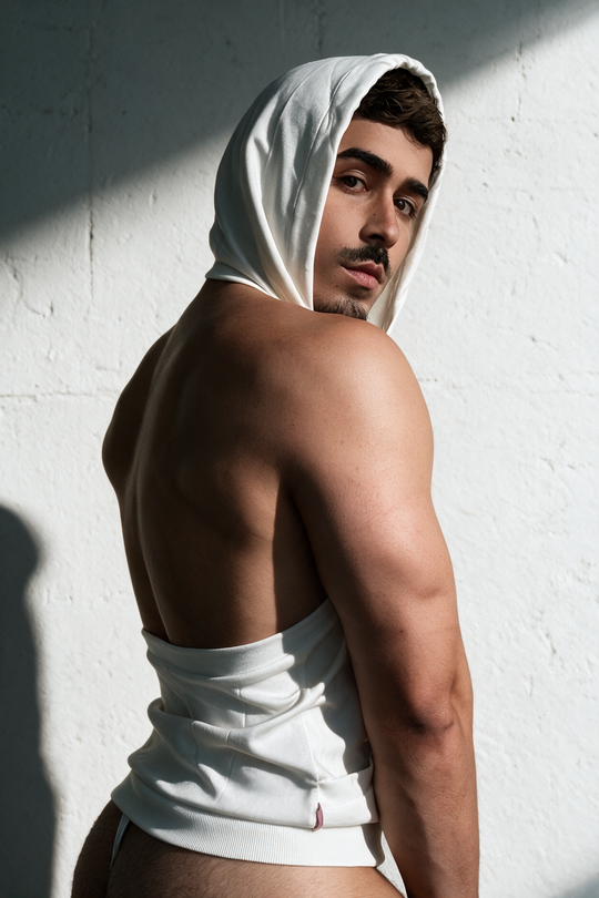 Open Back Sleeveless Hoodie - Winter White